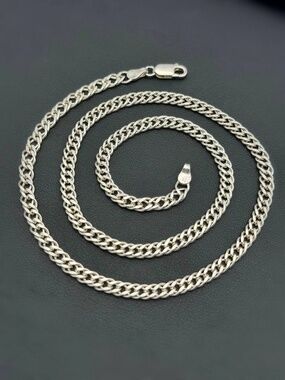 Italy 925 Sterling Silver Double Curb Link Chain Unisex Necklace 18” 5mm